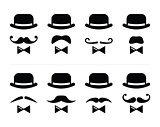 Gentleman icon - man with moustache and bow tie set