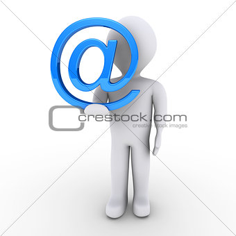 Person with e-mail symbol in his hand