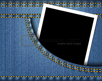 Blank photo frame in blue jeans pocket
