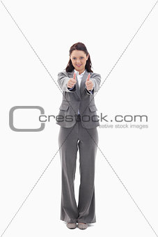 Businesswoman giving her agreement
