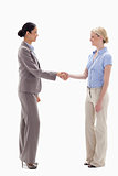 Women shaking hands happily