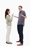 Man shrugged his shoulders is scolded by woman