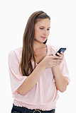 Close-up of a girl typing a text message