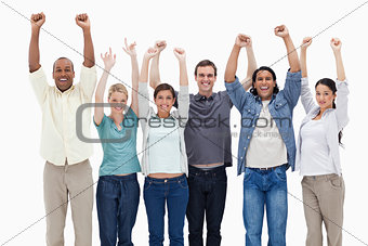 People raising their arms
