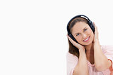 Smiling girl wearing headphones 