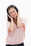 Smiling woman wearing headphones 