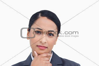 Close up of thinking saleswoman