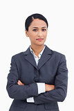 Close up of saleswoman with arms folded