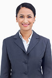Close up of happy smiling saleswoman