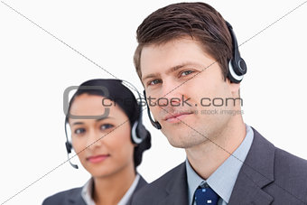 Close up of call center employees