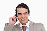 Close up of salesman on his cellphone