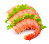 Shrimps with green salad