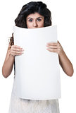 Surprised Woman Behind White Paper