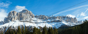 Winter rocky mountain panorama (Great Dolomites Road).