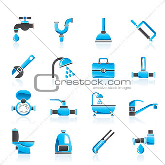 plumbing objects and tools icons