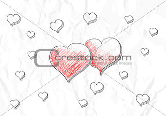 Two red hearts on white background