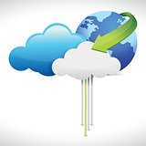 Cloud computing globe and arrows