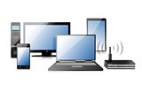 Computer, Laptop Tablet and Phone, router