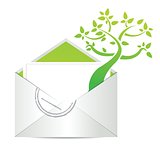 Open envelope with green tree growing from inside