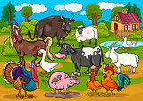 farm animals country scene cartoon illustration