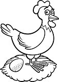farm hen cartoon for coloring book