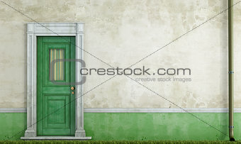 Grunge house facade with front door