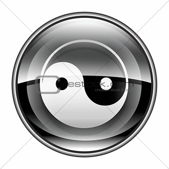 yin yang symbol icon black, isolated on white background.