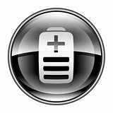 Battery icon black, isolated on white background
