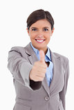 Close up of female entrepreneur giving thumb up