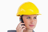 Close up of female architect on her cellphone
