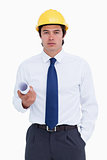 Male architect with helmet and plans