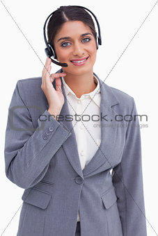 Smiling female call center employee