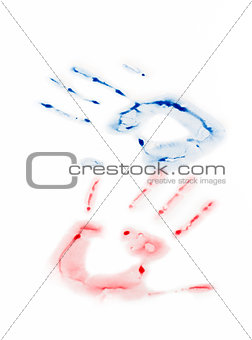Blue and red hand-print shape