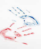 Blue and red hand-print shape