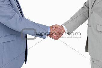 Side view of shaking hands