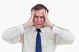Close up of businessman experiencing a headache