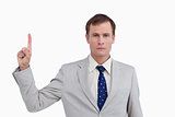 Close up of businessman pointing up