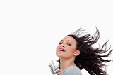 Young woman with her hair in motion