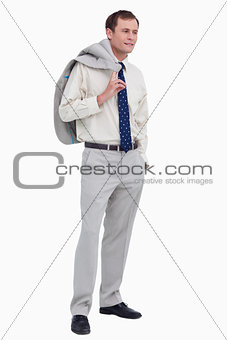 Side view of businessman with jacket over his shoulder
