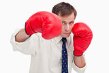 Striking businessman with boxing gloves