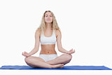 Young attractive woman doing yoga in sportswear