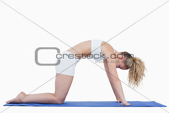 Young woman in sportswear doing gymnastics