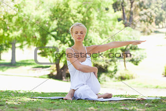 Woman in the park doing yoga exercises