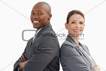 Smiling business man and woman 
