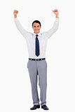 Businessman raising his arms