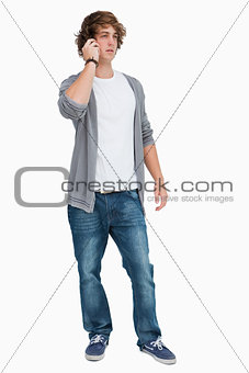 Male student on the phone