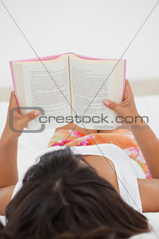 Rear view of a young woman reading a novel