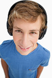 Close-up of a male student wearing headphones