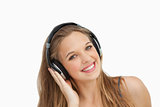 Close-up of a beautiful student wearing headphones