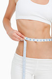 Close-up of a slim woman measuring her waist